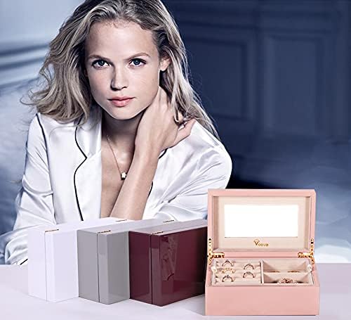 Voova Wooden Jewellery Box Organiser for Women Girls, Deluxe Piano Paint Jewelry Storage Case with Mirror, jewlerrying Display Holder with Removable Tray for Necklace Earring Rings, Gifts, Purple