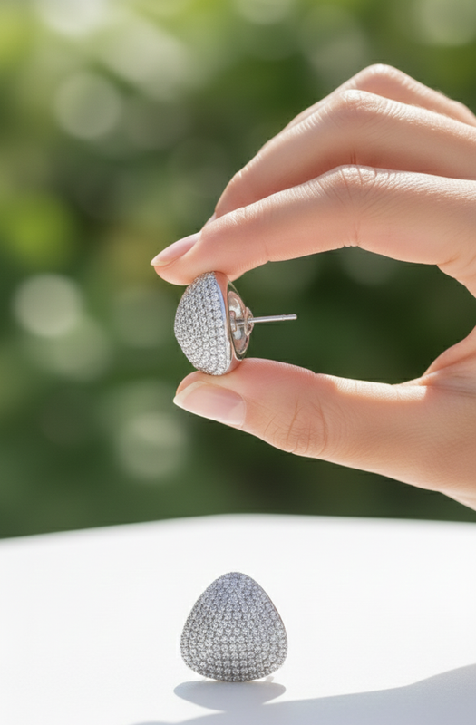 Silver Crystal Triangle Stud Earrings