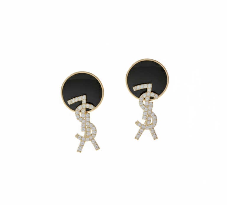 Black & Gold Crystal Drop Earrings