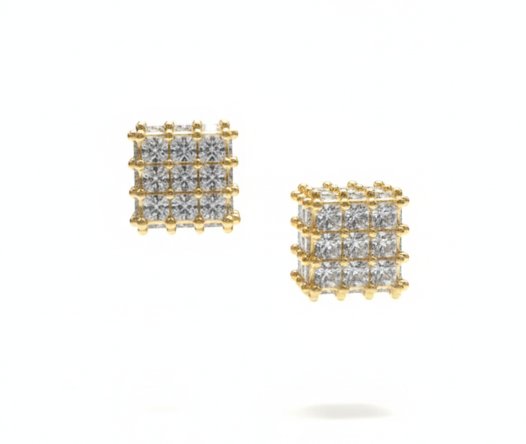 Gold Square Crystal Stud Earrings