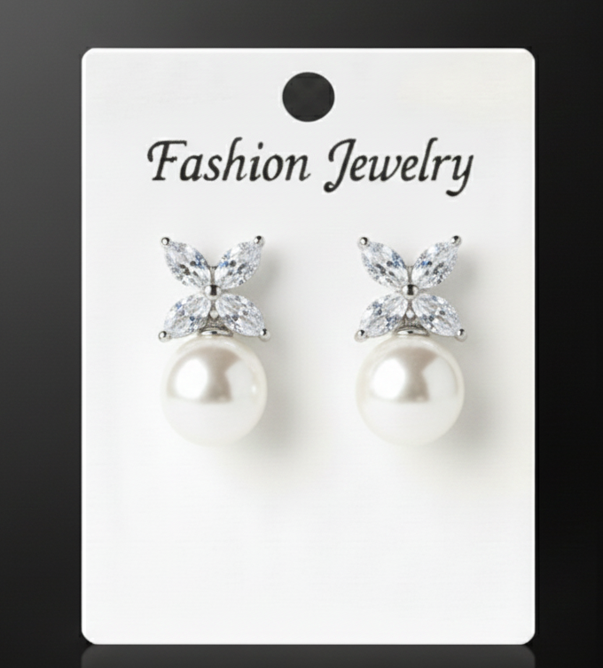 Pearl Drop Earrings with Butterfly Style Crystal