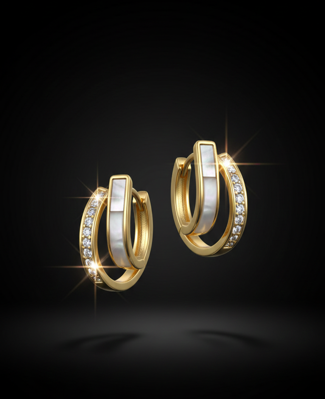 Gold Tone Hoop Earrings with Crystal Detail