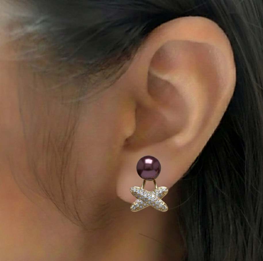 Gold Butterfly Pearl Stud Earrings