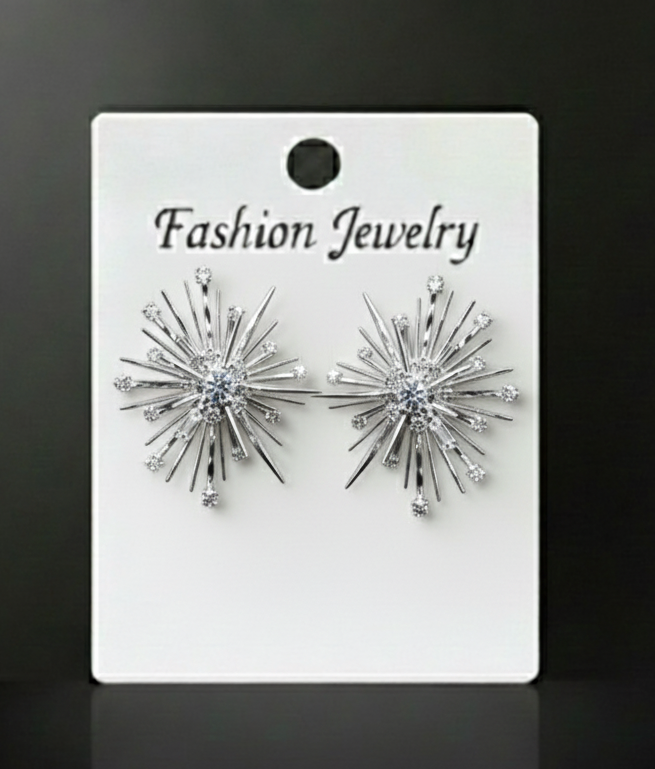 Silver Tone Crystal Starburst Earrings