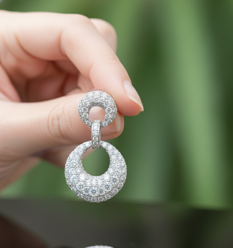 Silver Double Circle Drop Earrings