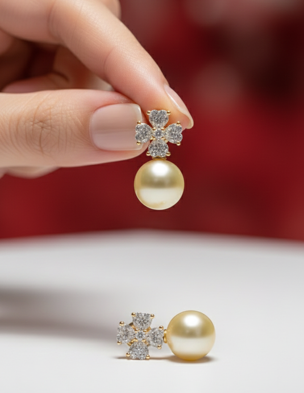 Gold Crystal Pearl Drop Earrings