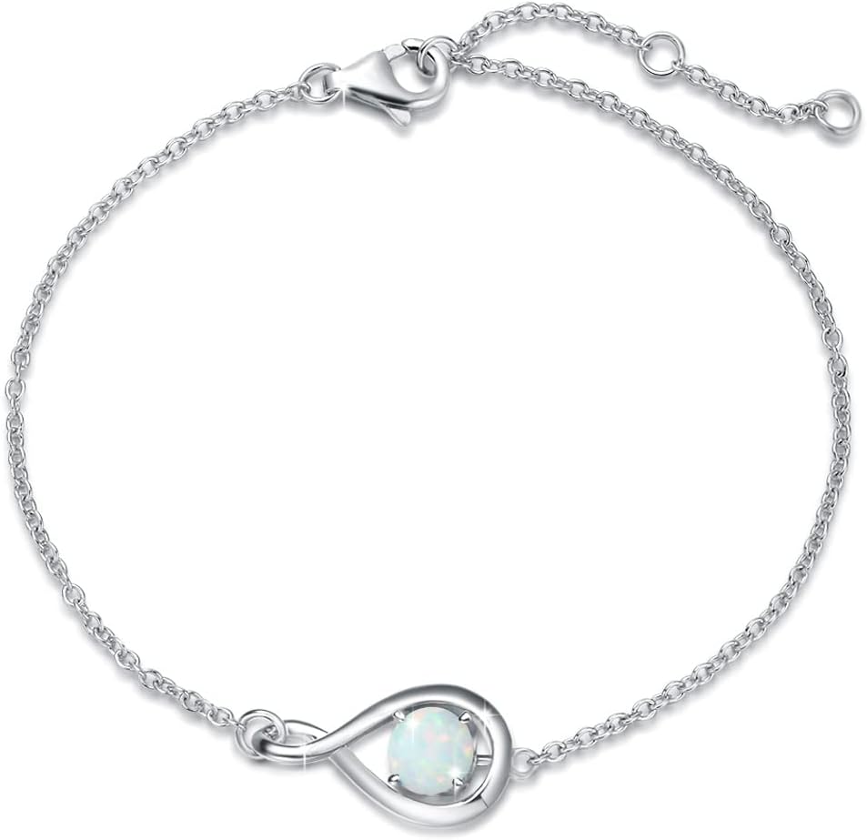 FANCIME Bracelet 925 Sterling Silver White Gold Plated Infinity Birthstone Bracelets for Women Fine Jewellery Birthday Gifts for Her Mom Wife, Chain Length 6.7"+1.2" Extend