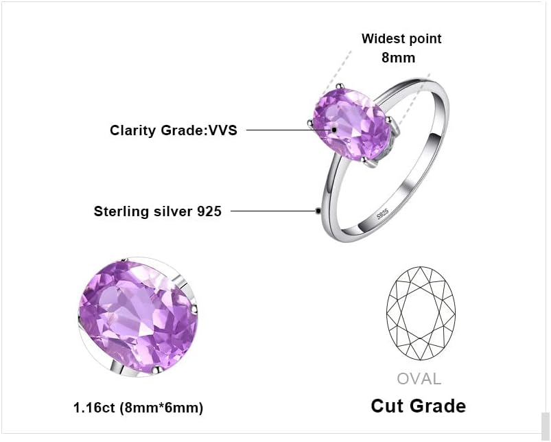 JewelryPalace Class Natural Gemstone Garnet Peridot Amethyst Citrine Blue Topaz Birthstone Solitaire Engagement Rings for Women, Anniversary White Gold Plated 925 Sterling Silver Promise Rings for Her