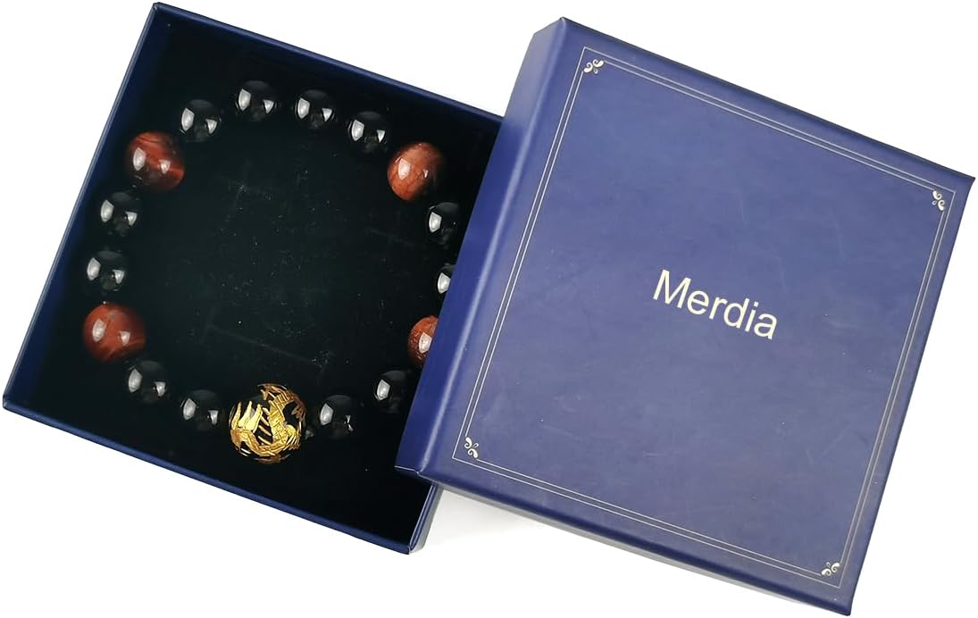 Men's Tiger Eye Stretch Bracelet Dragon King Pattern Bead(Silver&Yellow)