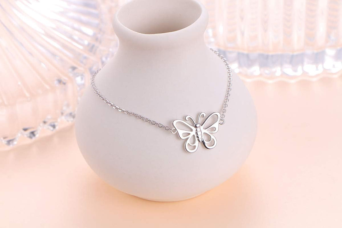 S925 Sterling Silver Evil Eye Hamsa Hand/Butterfly/Cross/Celtic Knot/Infinity/Heart Anklets for Women Girls, Adjustable 9 10 11 Inches Foot Chain Jewelry