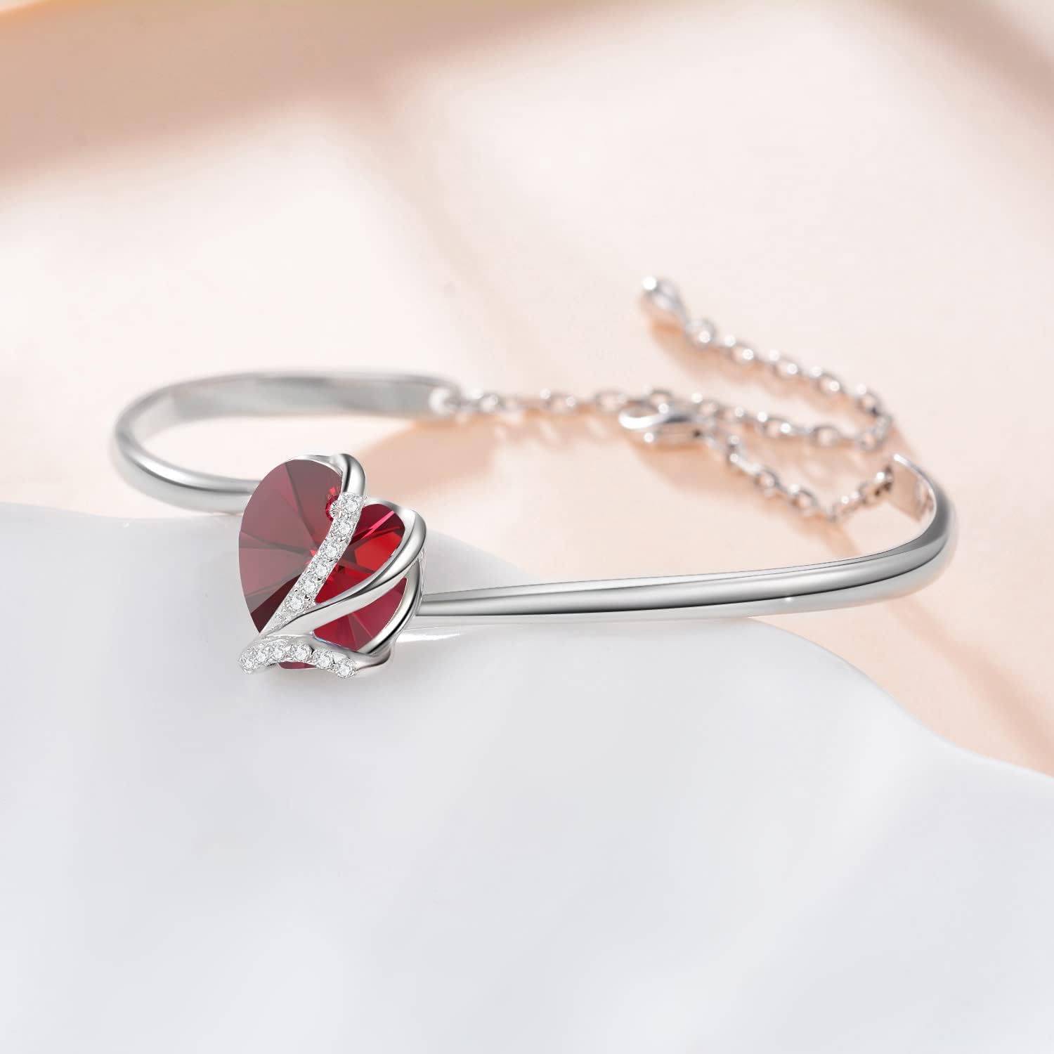AOBOCO Sterling Silver Love Heart Adjustable Bangle Bracelet for Women, Mothers Day Wedding Anniversary Jewellery Gifts for Mum Wife Girlfriend Her