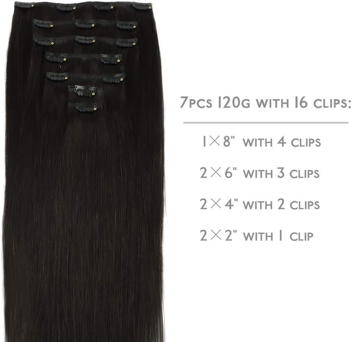 WENNALIFE Hair Extensions Clip In, 18 Inch 120g 7pcs Clip in Hair Extensions Real Human Hair Natural Black Hair Extensions Clip In Real Hair Coloured Remy Human Hair Extensions