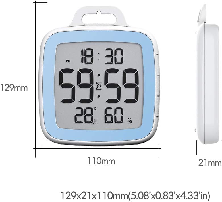 LXSZRPH Shower Clock Digital Kitchen Bathroom Countdown Timer, Waterproof for Water Splashes, Temperature Humidity Display, Standing Wall Clock for Shower Cooking Study Makeup Blue