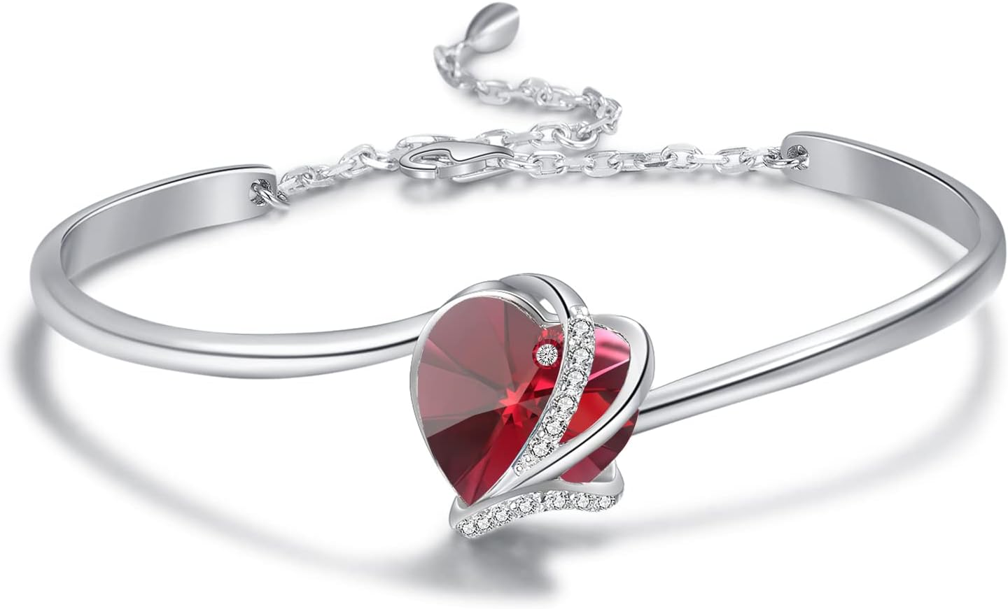 AOBOCO Sterling Silver Love Heart Adjustable Bangle Bracelet for Women, Mothers Day Wedding Anniversary Jewellery Gifts for Mum Wife Girlfriend Her