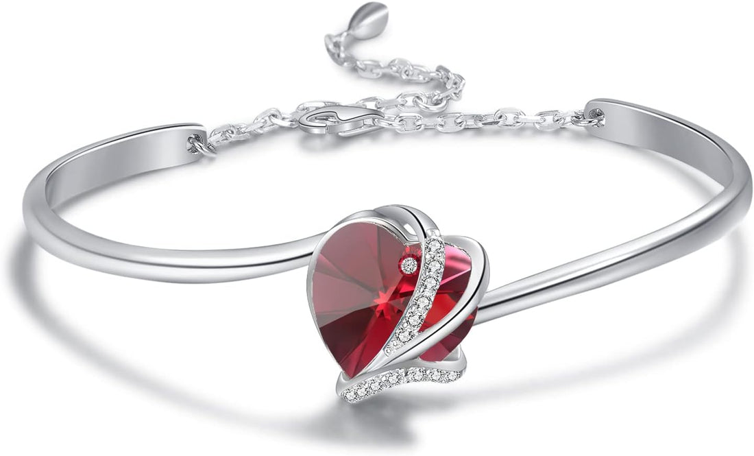 AOBOCO Sterling Silver Love Heart Adjustable Bangle Bracelet for Women, Mothers Day Wedding Anniversary Jewellery Gifts for Mum Wife Girlfriend Her