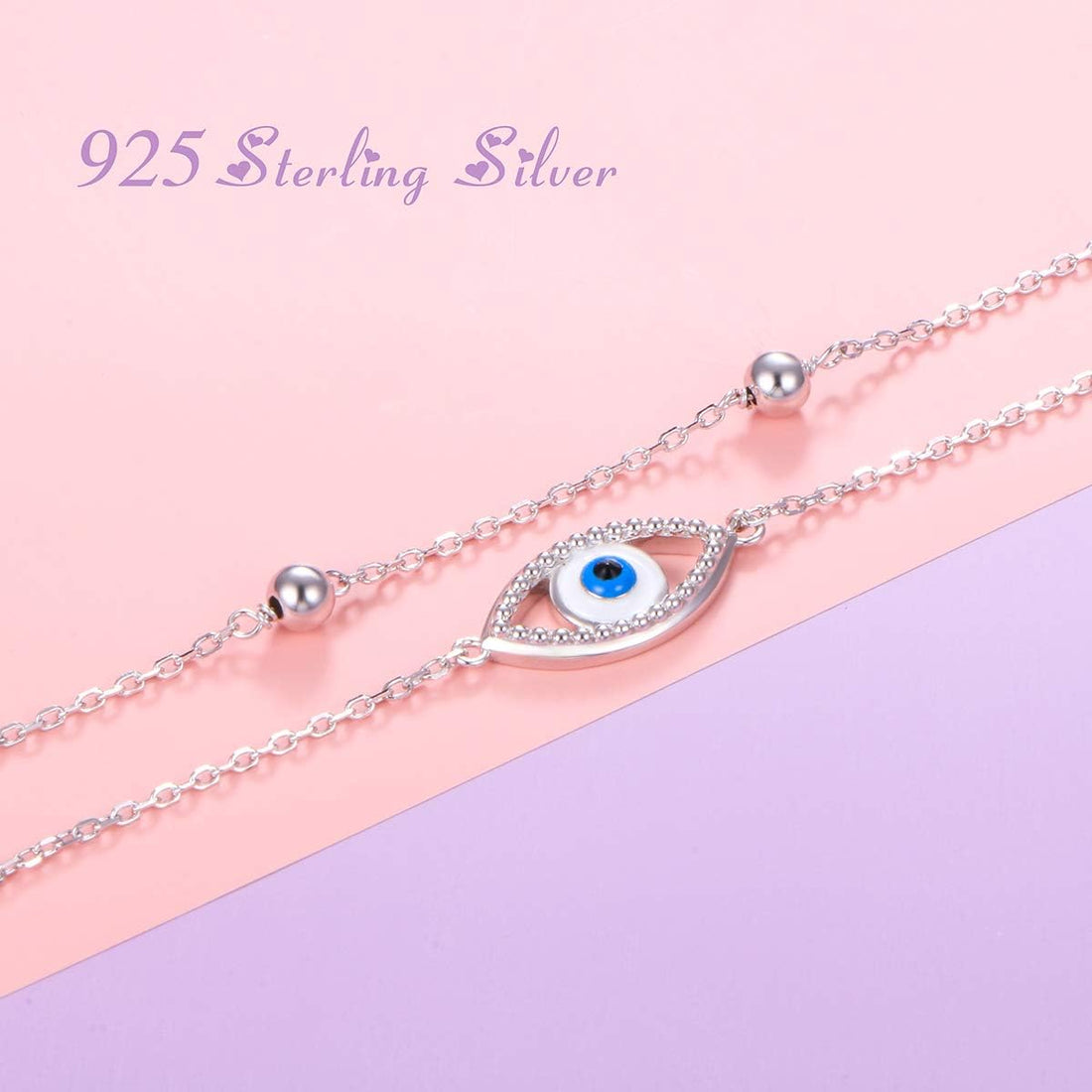 S925 Sterling Silver Evil Eye Hamsa Hand/Butterfly/Cross/Celtic Knot/Infinity/Heart Anklets for Women Girls, Adjustable 9 10 11 Inches Foot Chain Jewelry
