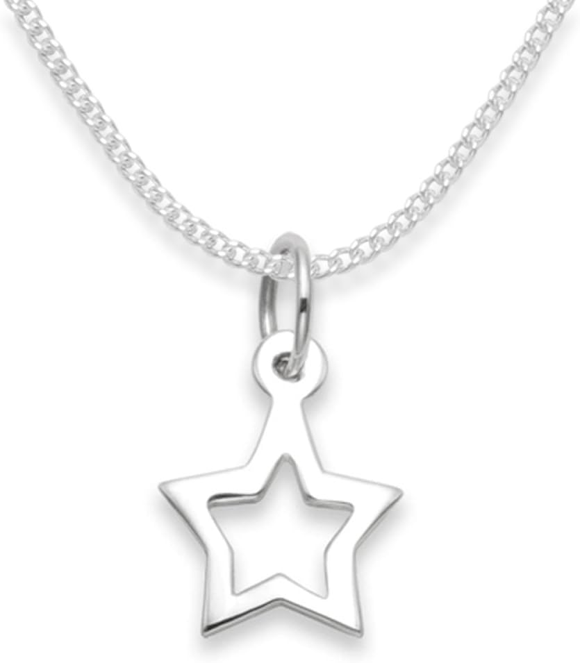 Sterling Silver Children's Star Necklace on 14'' (35cm) Silver Curb Chain - Size 10mm x 11mm Gift Boxed 8101/14