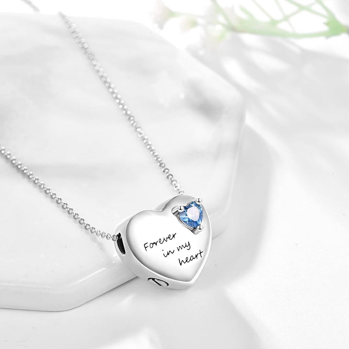 KINGWHYTE Ashes Necklace for Women 925 Sterling Silver Heart Urn Necklace for Ashes with Blue Love Zircon Forever in My Heart Cremation Jewellery Funnel Kit for Ladies Men