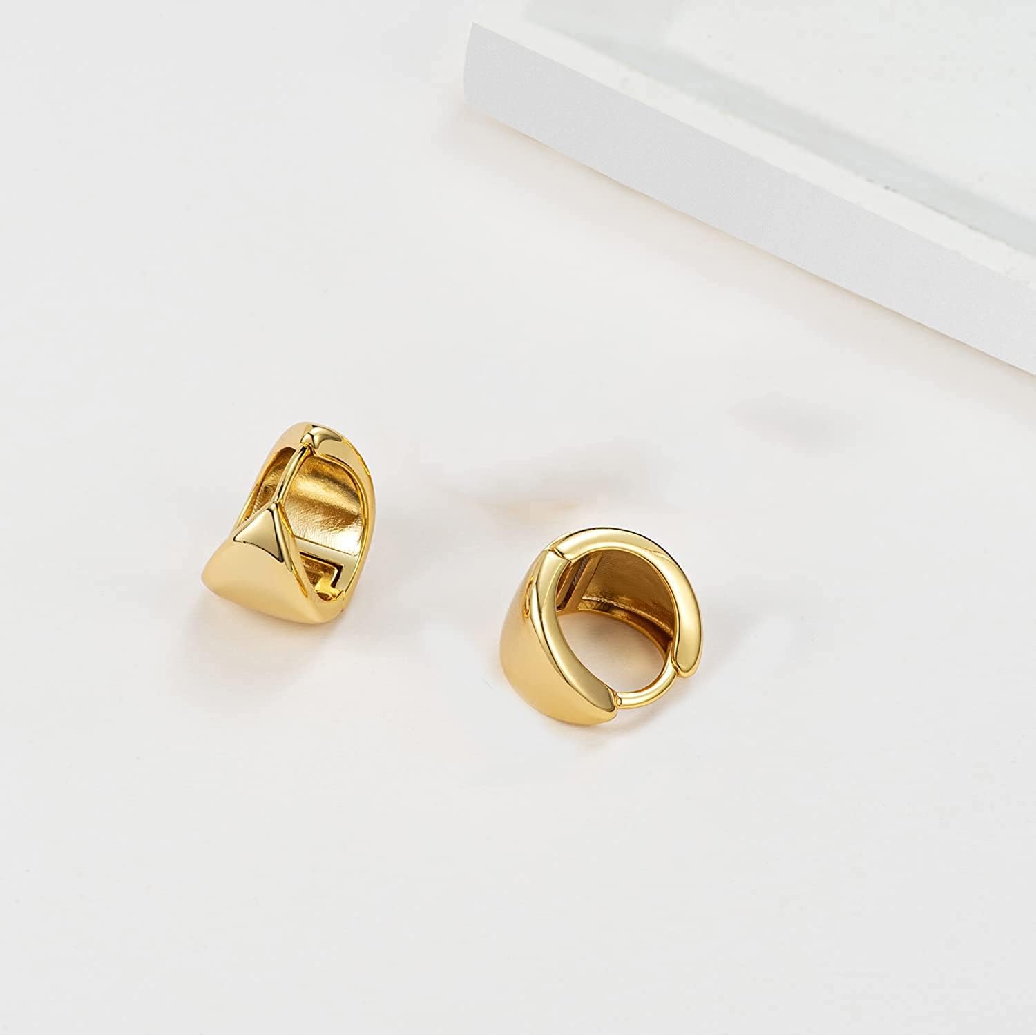 Small Chunky Hoop Earrings Thick 14K Gold Plated Huggie Earrings Dainty Cartilage Sleeper Earrings Tiny Hoop Earrings for Women
