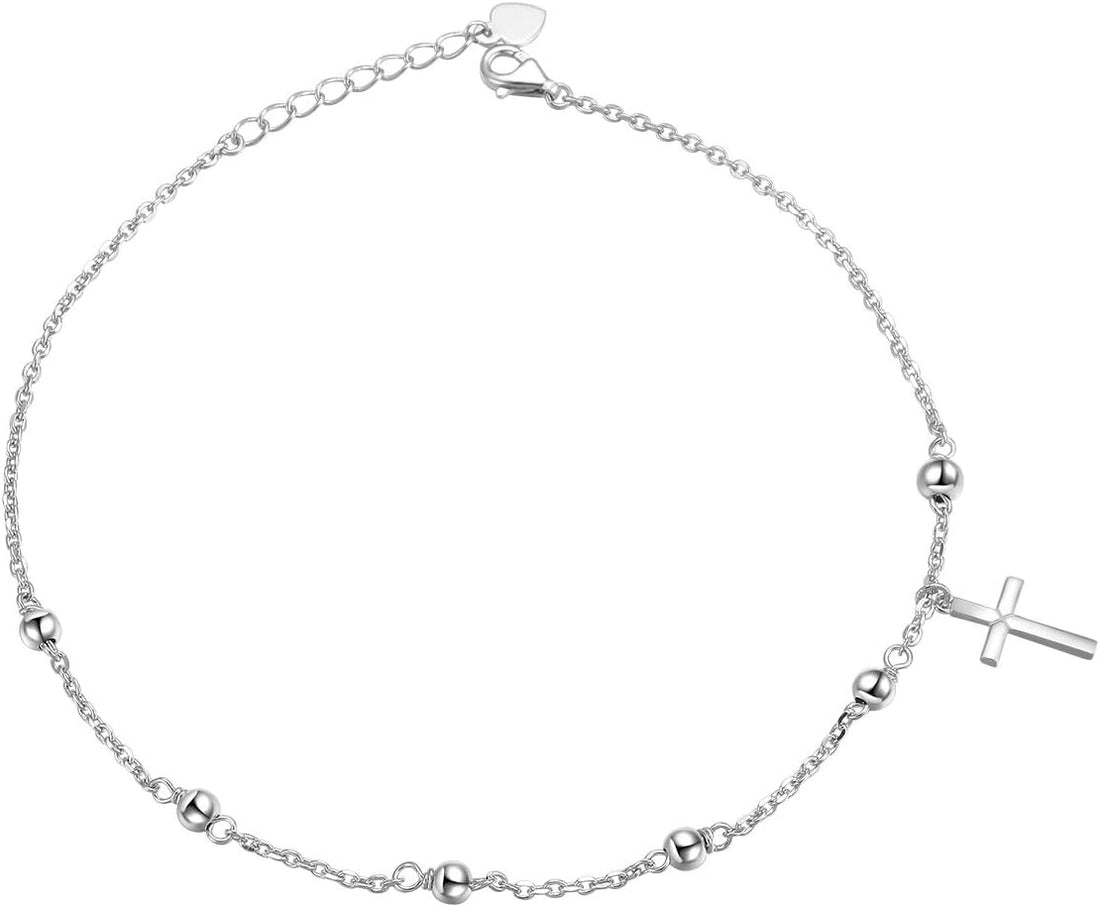 S925 Sterling Silver Evil Eye Hamsa Hand/Butterfly/Cross/Celtic Knot/Infinity/Heart Anklets for Women Girls, Adjustable 9 10 11 Inches Foot Chain Jewelry