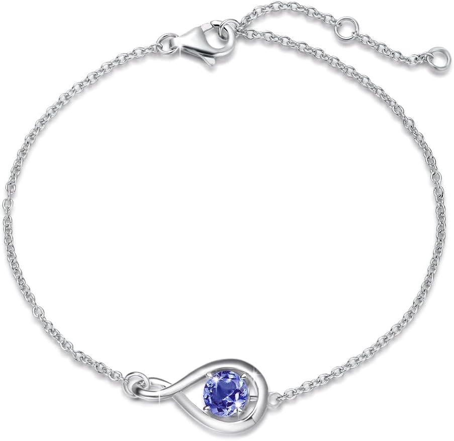 FANCIME Bracelet 925 Sterling Silver White Gold Plated Infinity Birthstone Bracelets for Women Fine Jewellery Birthday Gifts for Her Mom Wife, Chain Length 6.7"+1.2" Extend