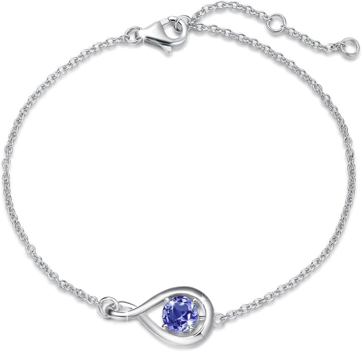 FANCIME Bracelet 925 Sterling Silver White Gold Plated Infinity Birthstone Bracelets for Women Fine Jewellery Birthday Gifts for Her Mom Wife, Chain Length 6.7"+1.2" Extend