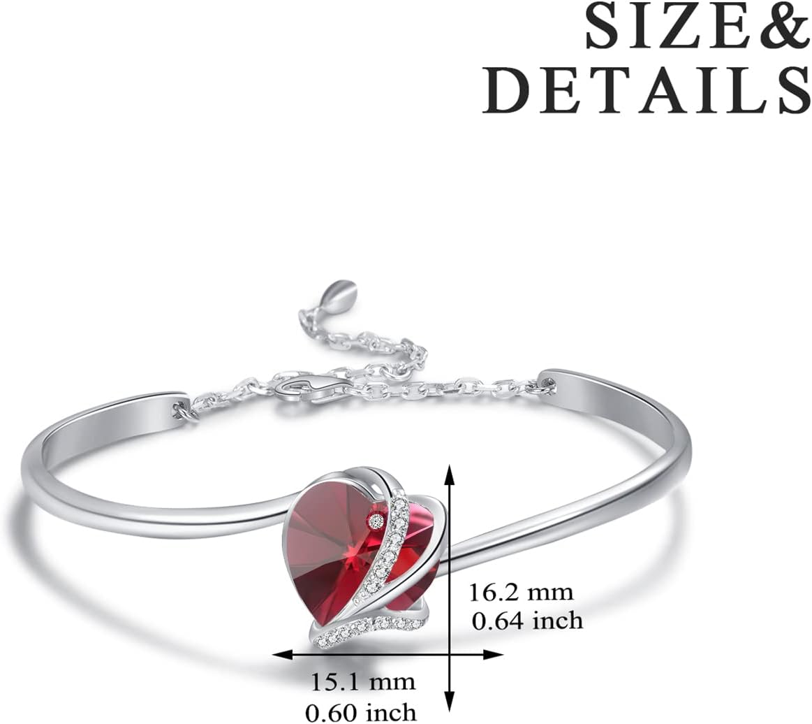 AOBOCO Sterling Silver Love Heart Adjustable Bangle Bracelet for Women, Mothers Day Wedding Anniversary Jewellery Gifts for Mum Wife Girlfriend Her