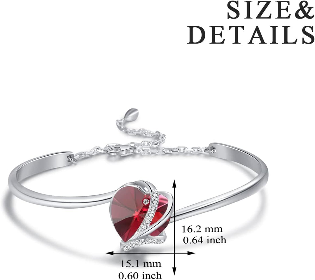 AOBOCO Sterling Silver Love Heart Adjustable Bangle Bracelet for Women, Mothers Day Wedding Anniversary Jewellery Gifts for Mum Wife Girlfriend Her