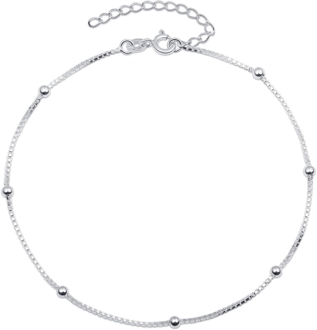 Amberta Italian Sterling Silver Anklet for Women 925 | Adjustable Ankle Bracelets for Women Beaded Heart Summer Jewellery