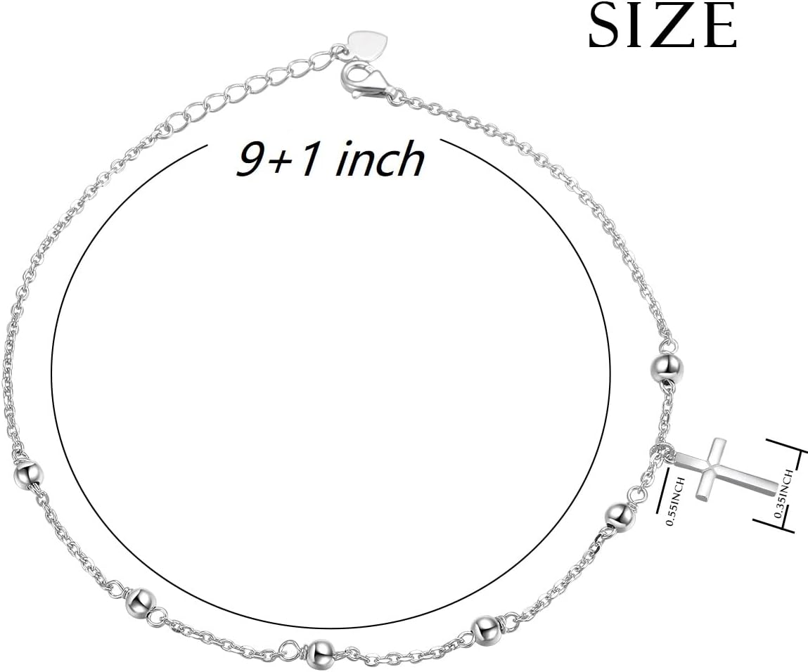 S925 Sterling Silver Evil Eye Hamsa Hand/Butterfly/Cross/Celtic Knot/Infinity/Heart Anklets for Women Girls, Adjustable 9 10 11 Inches Foot Chain Jewelry