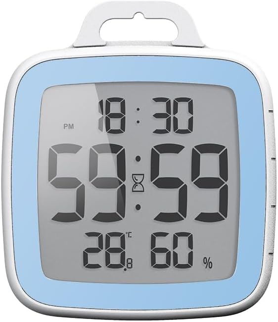 LXSZRPH Shower Clock Digital Kitchen Bathroom Countdown Timer, Waterproof for Water Splashes, Temperature Humidity Display, Standing Wall Clock for Shower Cooking Study Makeup Blue