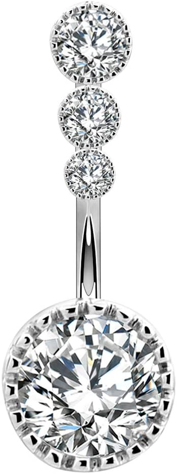 OUFER 14G Belly Bars 8/12/14mm Clear CZ Belly Rings Navel Rings 316L Surgical Steel Belly Piercing Jewellery Women Gift