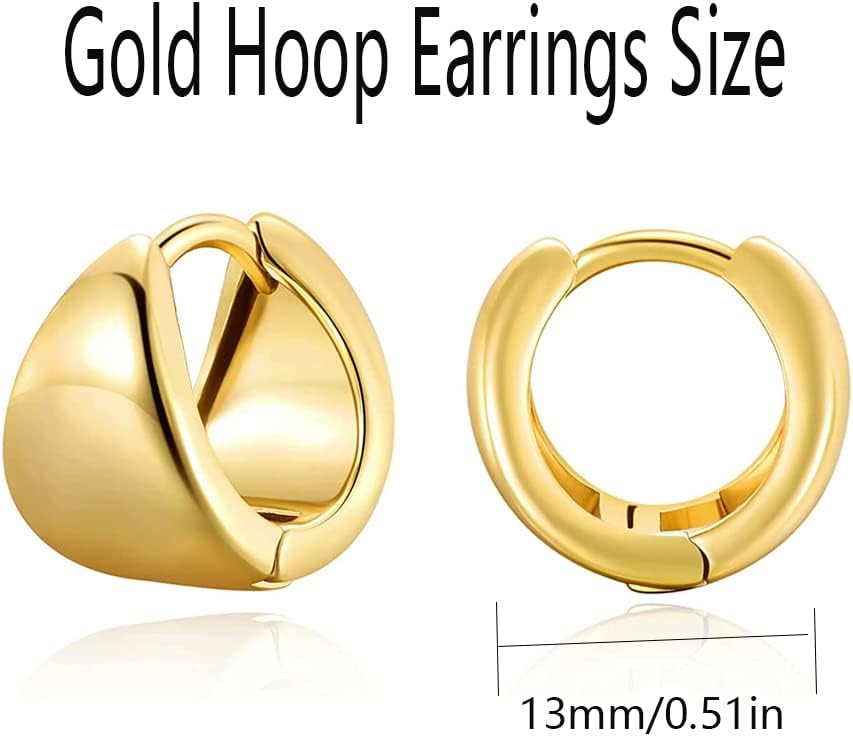 Small Chunky Hoop Earrings Thick 14K Gold Plated Huggie Earrings Dainty Cartilage Sleeper Earrings Tiny Hoop Earrings for Women