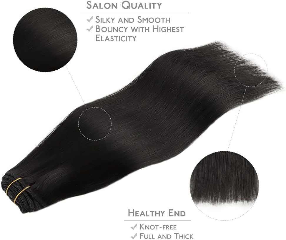 WENNALIFE Hair Extensions Clip In, 18 Inch 120g 7pcs Clip in Hair Extensions Real Human Hair Natural Black Hair Extensions Clip In Real Hair Coloured Remy Human Hair Extensions