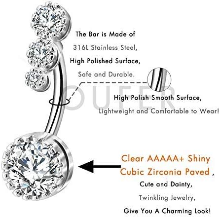 OUFER 14G Belly Bars 8/12/14mm Clear CZ Belly Rings Navel Rings 316L Surgical Steel Belly Piercing Jewellery Women Gift