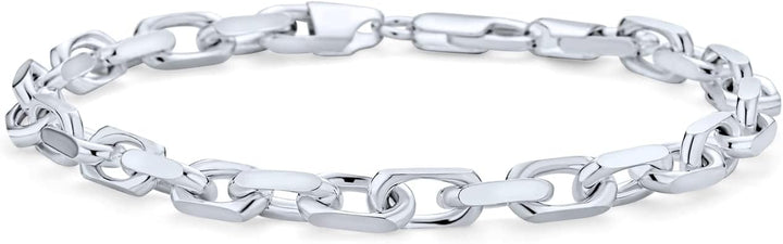 Bling Jewelry Men's Thick Solid Heavy .925 Sterling Silver Anchor Oval Forzata Chain Link Bracelet Made In Italy 8-8.5 Inch