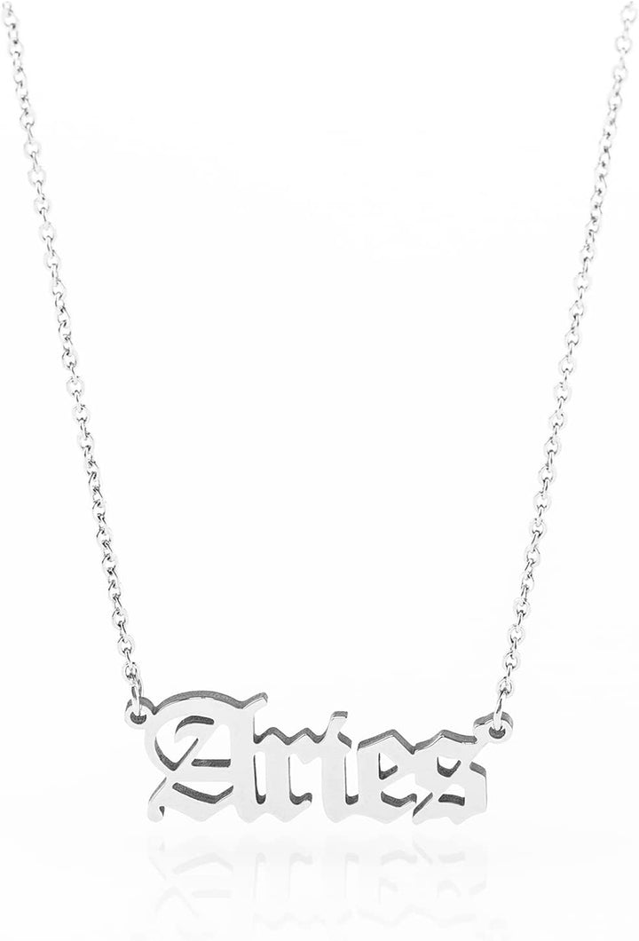 Old English Zodiac Necklace for Women, Horoscope Birth Star Sign Letter Astrology Constellation Necklace Birthday Gift