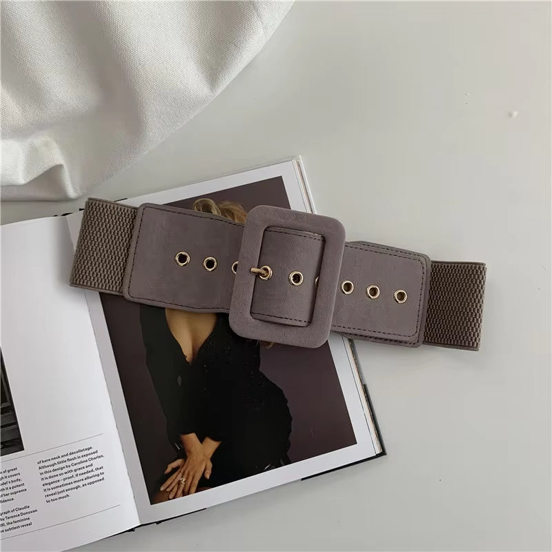 Women Belt Stretch Wide Waist Belts Metal Buckle Leather Strap Female Apparel Accessories Dress Waist Summer