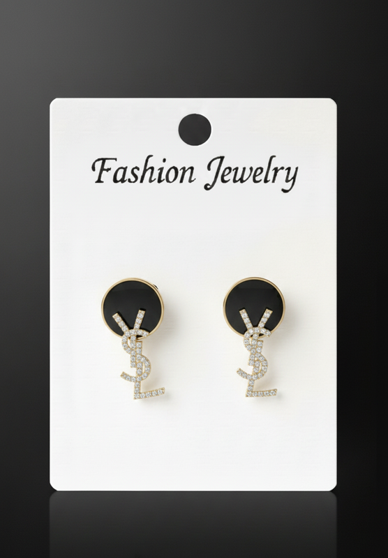 Black & Gold Crystal Drop Earrings
