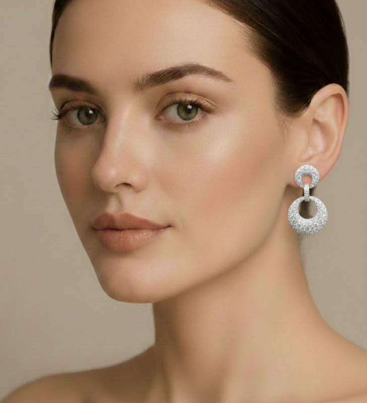 Silver Double Circle Drop Earrings