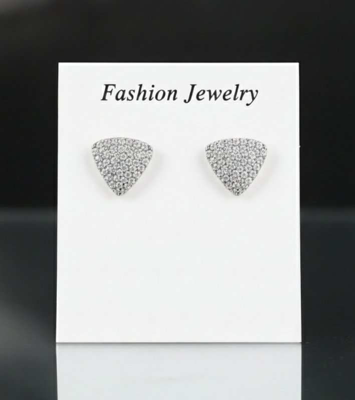 Silver Crystal Triangle Stud Earrings