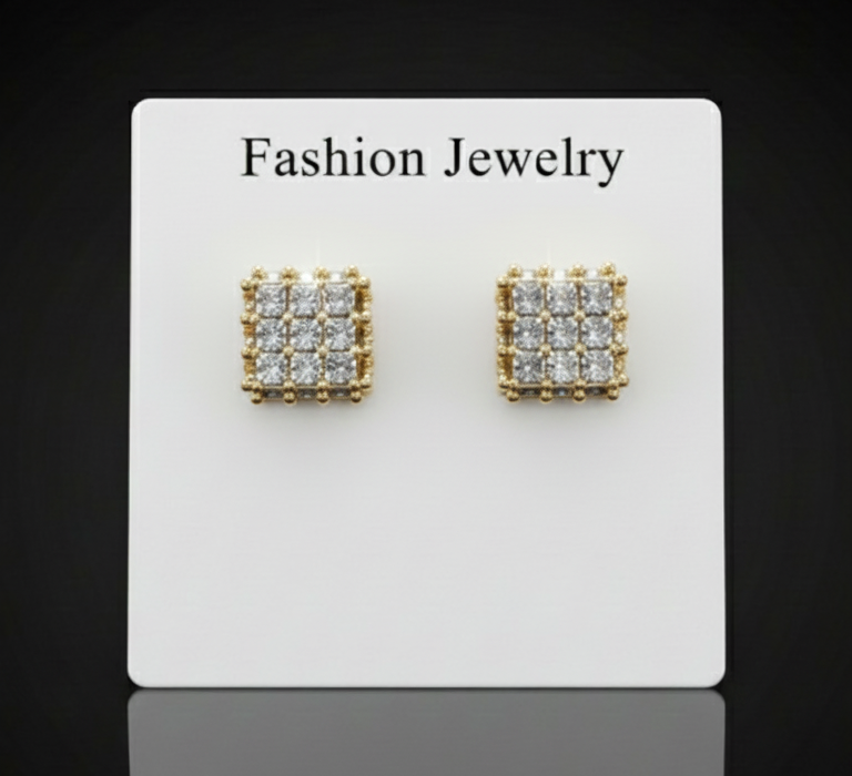 Gold Square Crystal Stud Earrings