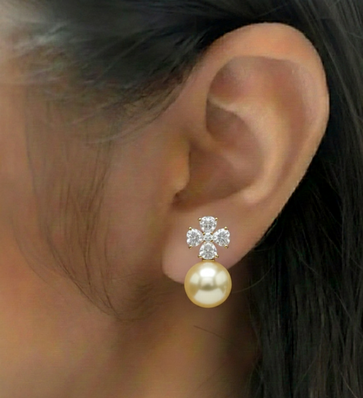 Gold Crystal Pearl Drop Earrings