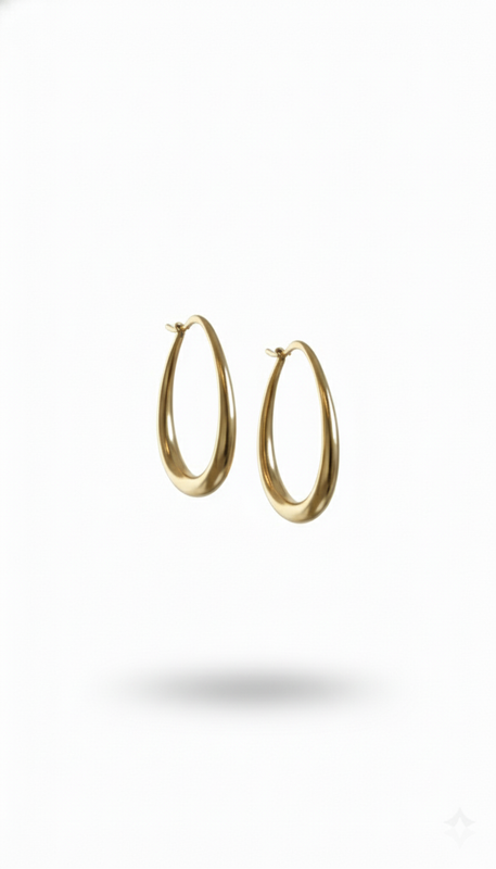 Gold Tone Oval Hoop Earrings – Minimalist Style