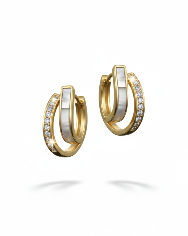 Gold Tone Hoop Earrings with Crystal Detail