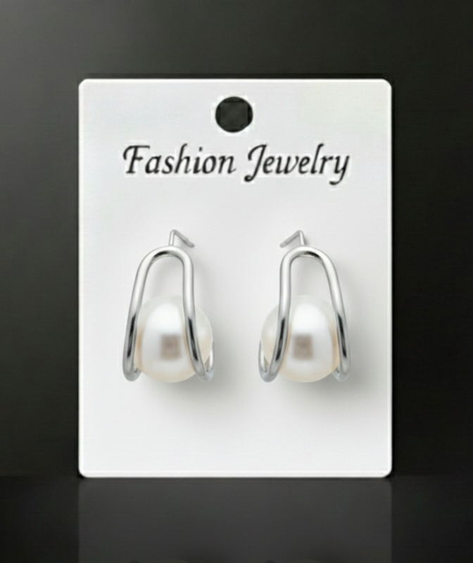 Silver Tone Wire Pearl Earrings