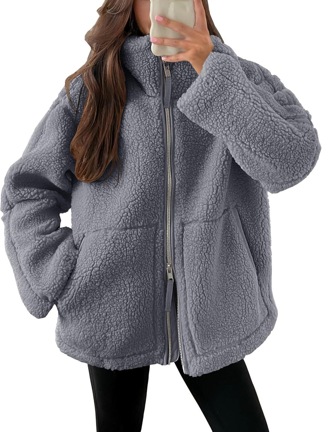 Winter Lapel Zip-up Coat With Pockets Casual Fashion