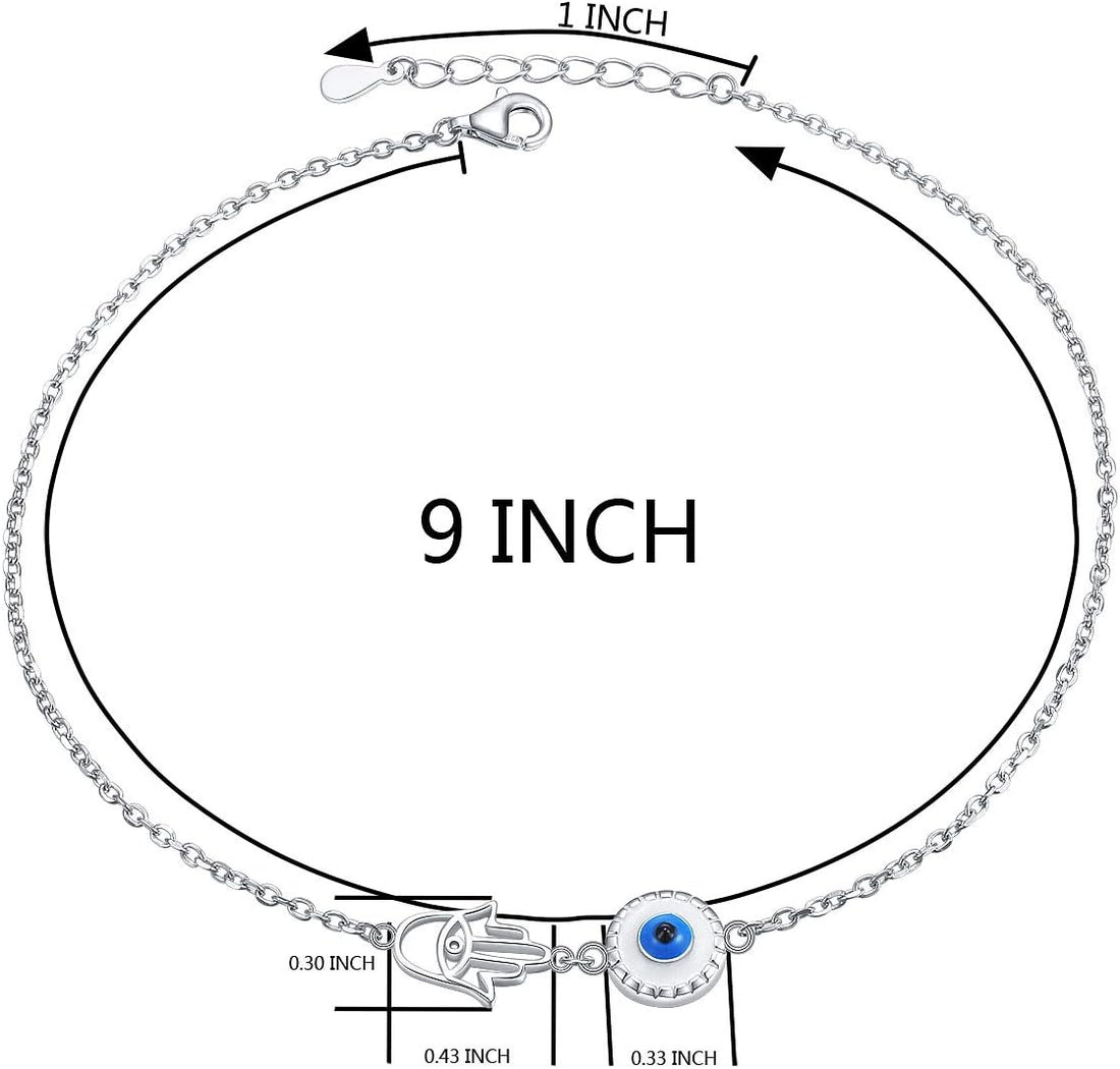S925 Sterling Silver Evil Eye Hamsa Hand/Butterfly/Cross/Celtic Knot/Infinity/Heart Anklets for Women Girls, Adjustable 9 10 11 Inches Foot Chain Jewelry