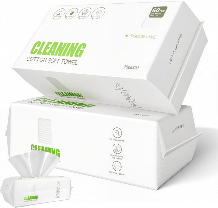 Face Towels 120 Count Cotton Facial Dry Wipes Face Cloths Facial Towel Disposable Unscented Cotton Tissues Face Towelettes for Makeup Removing Cleaning Traveling 2 Pack