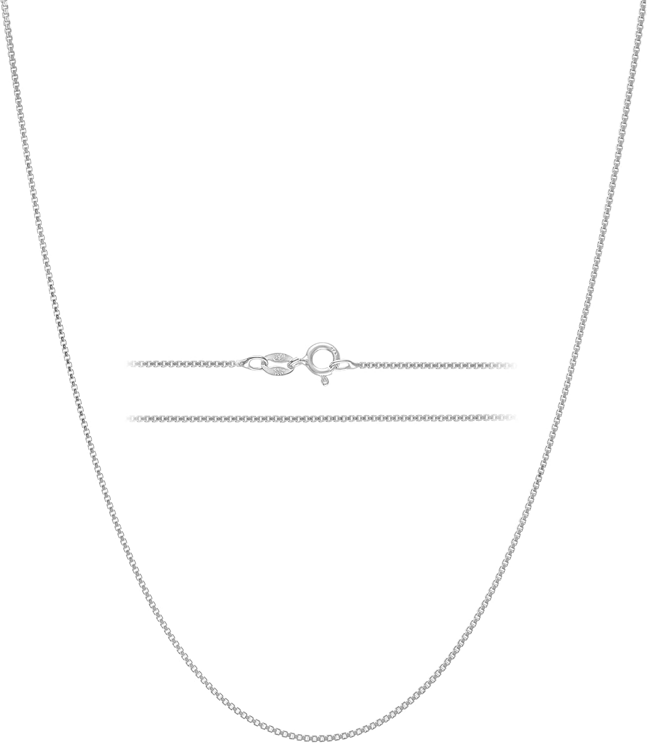 KISPER 925 Sterling Silver 1mm Thin Italian Box Chain Necklace